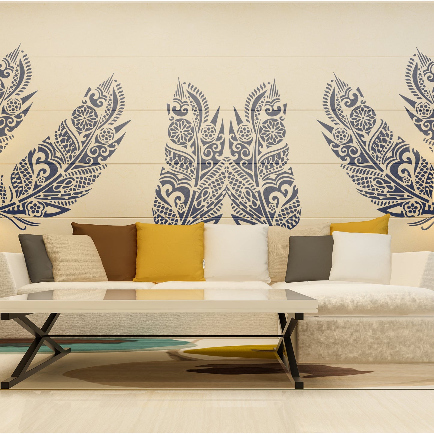 Mandala Feather Reusable Stencil For Canvas And Wall Painting.ID #464