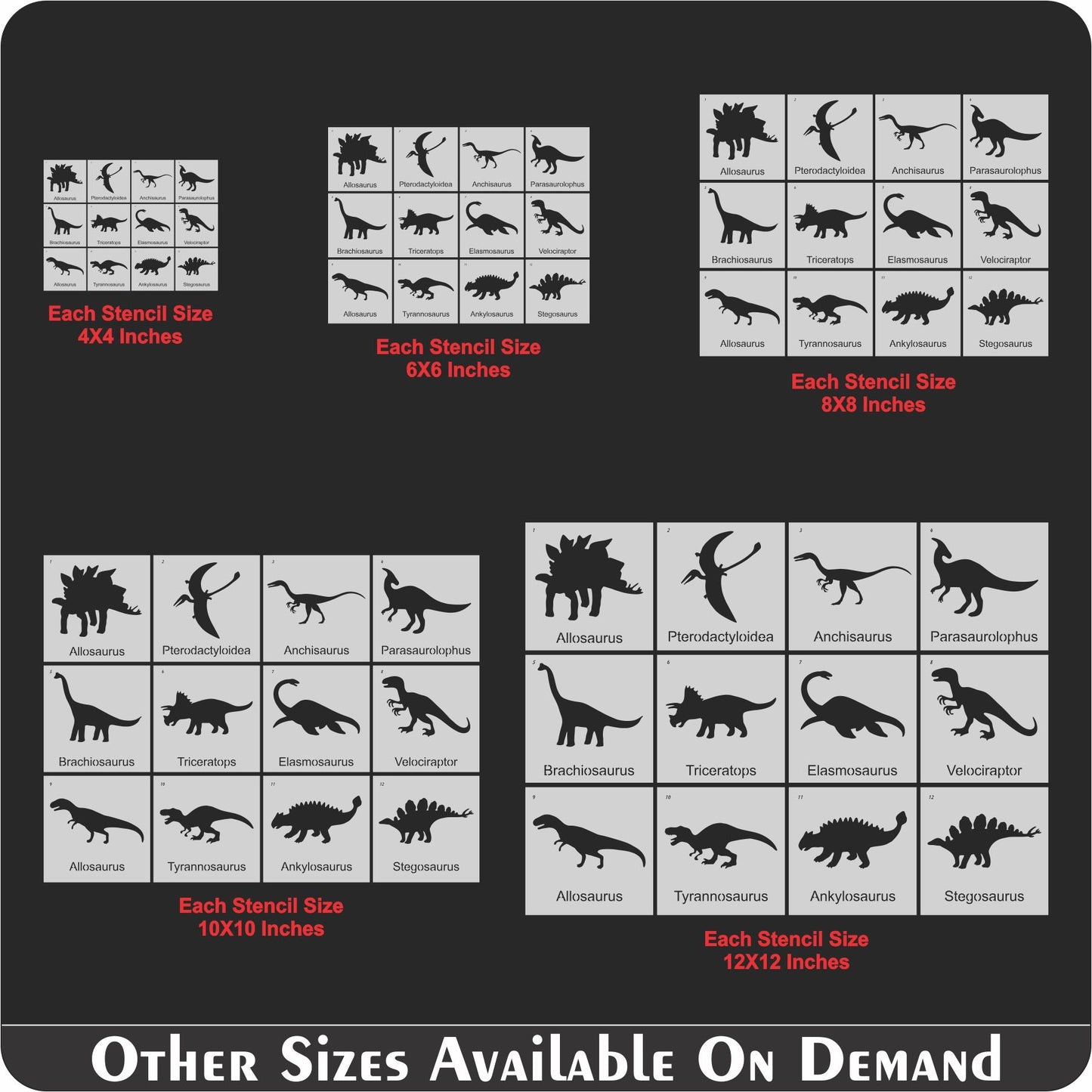 Pack of 12 Dinosaur Stencils For Canvas And Wall Painting Scrapbook Coloring Embossing Album Decorative Template.ID #489