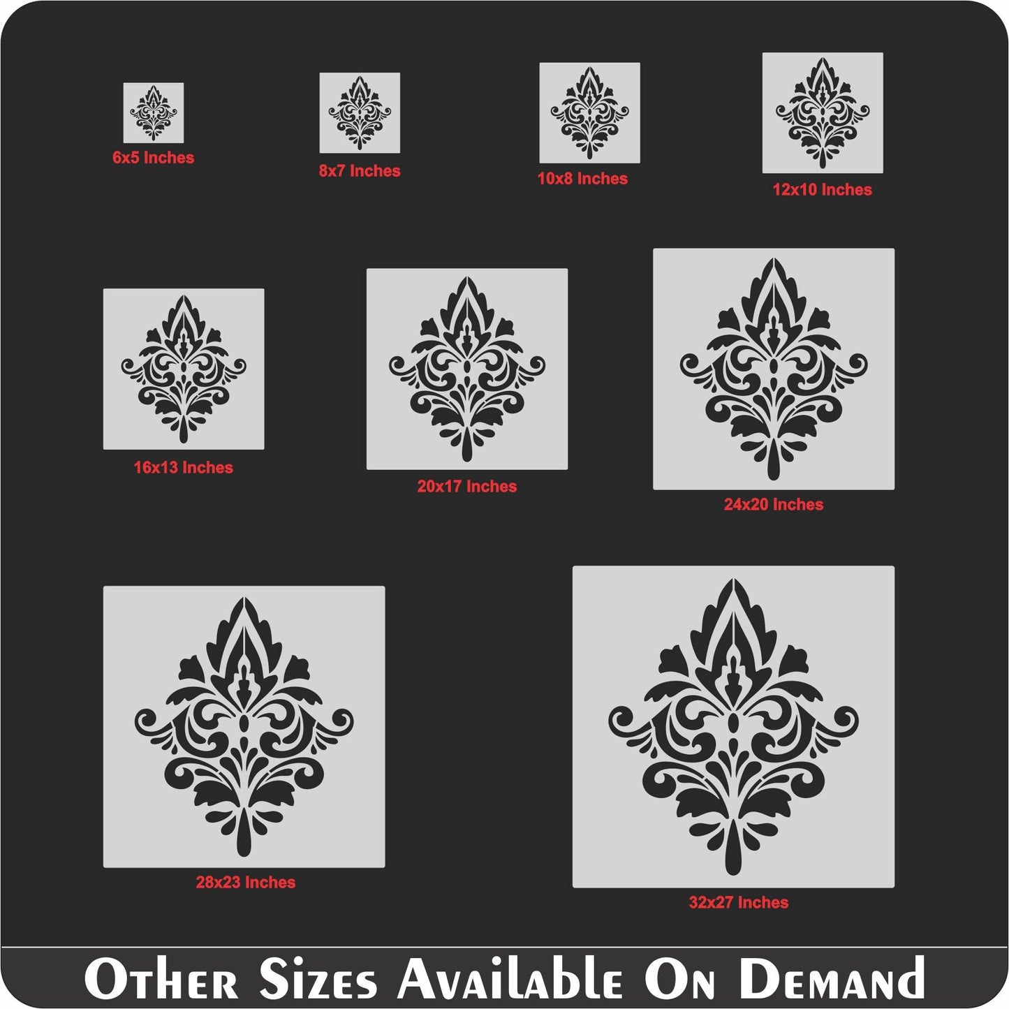 Elegant Damask Stencil Used for Painting on Wood, Canvas, Paper, Fabric, Floor, Wall. ID #534