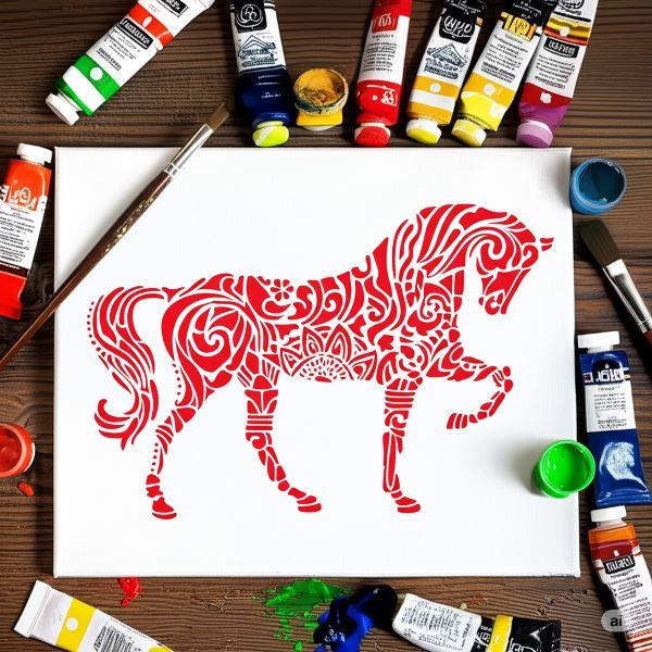 Mandala Horse Stencil for Wall, Wood & Fabric Art – Intricate Boho Design