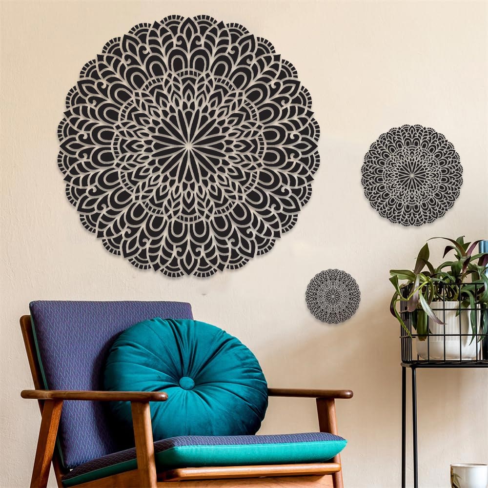 Floral Mandala Stencil for Wall, Floor & Furniture Art – Round Decorative Lotus Pattern – ID# 677