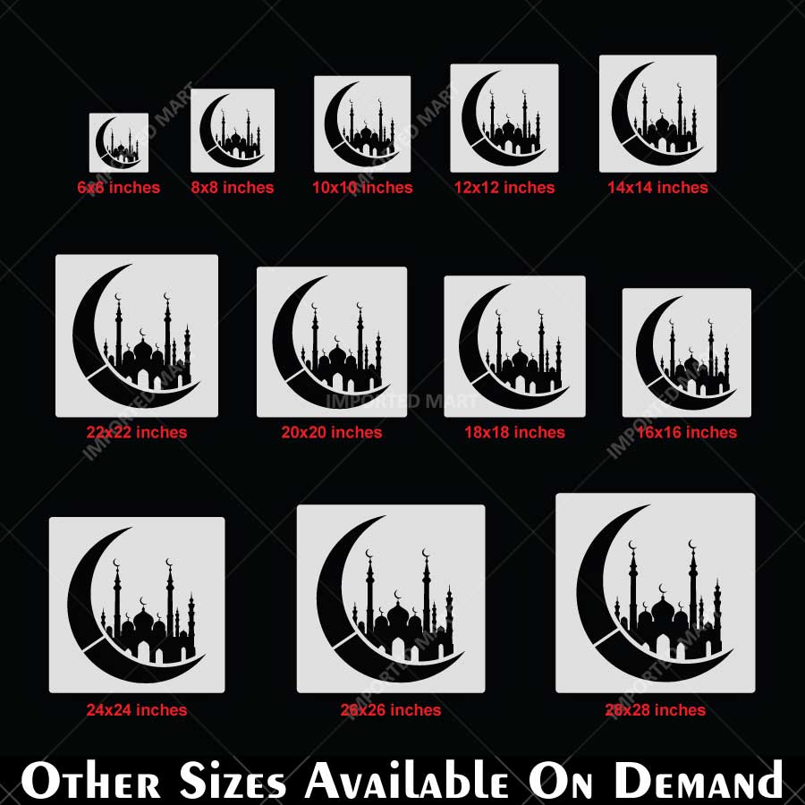 Crescent Mosque Stencil for Wall, Wood, Furniture & Ramadan Decor – Islamic Moon Masjid Design – ID# 773