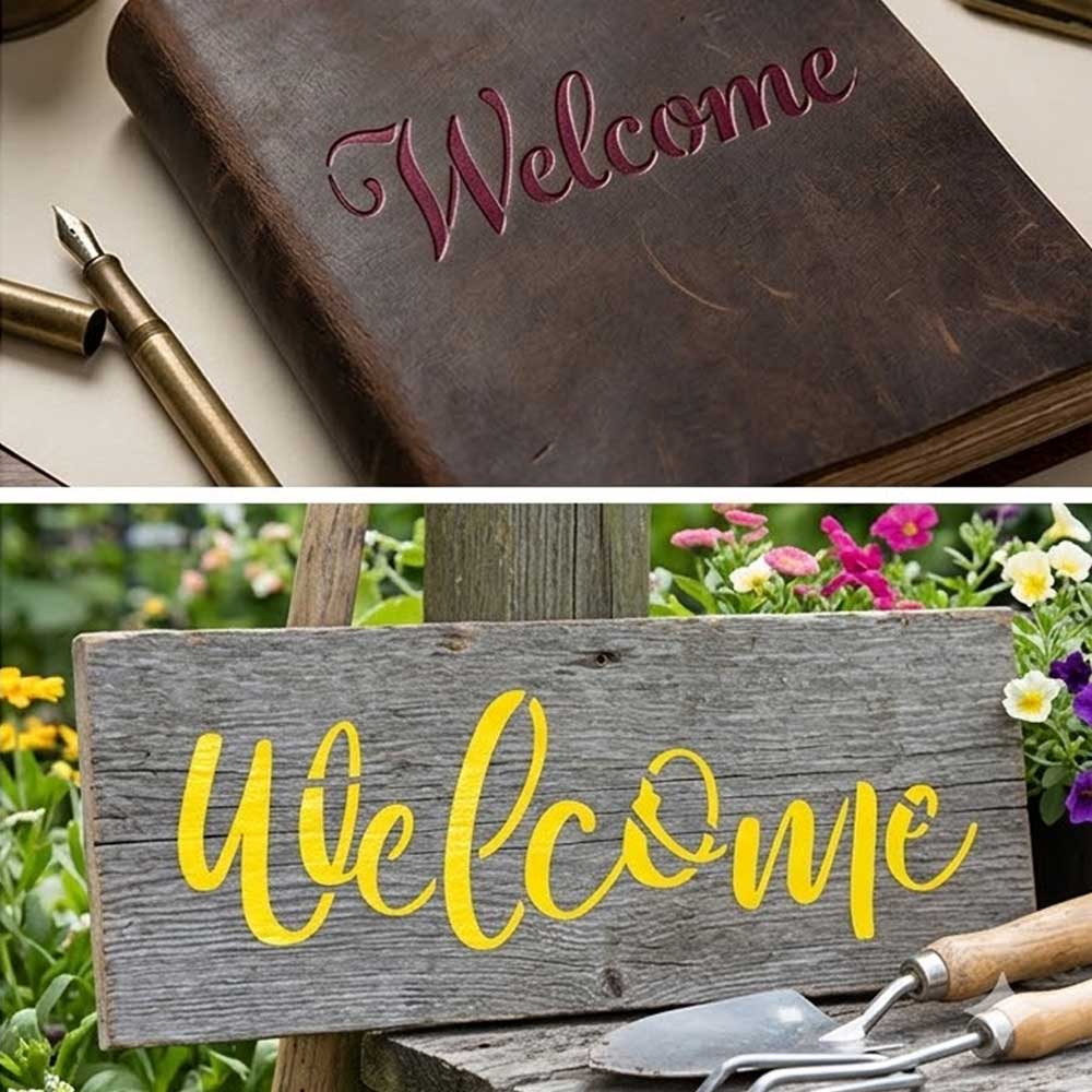 Elegant Script Welcome Word Bundle Stencil for Wall, Door, Wood & Entry Decor – Reusable Calligraphy Design – ID# 26