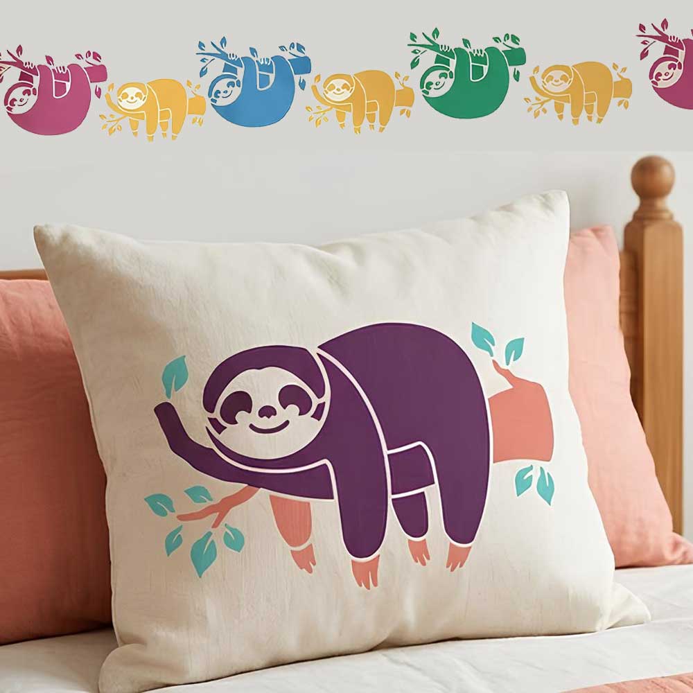 Cute Sloth Stencil for Wall, Kids Room & Furniture – Hanging Sloth Animal Design – ID# 10