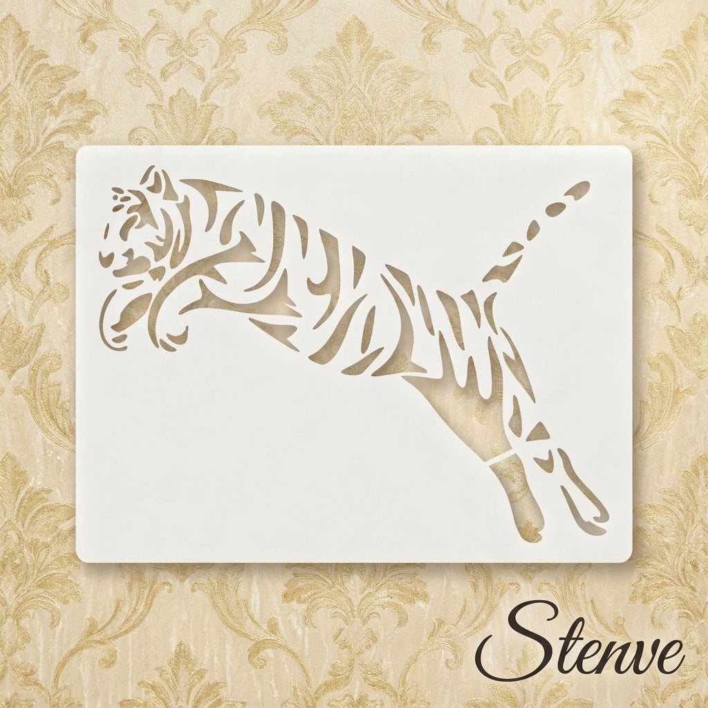Trible Tiger Jump Reusable Stencil for Canvas and wall painting.ID#265A
