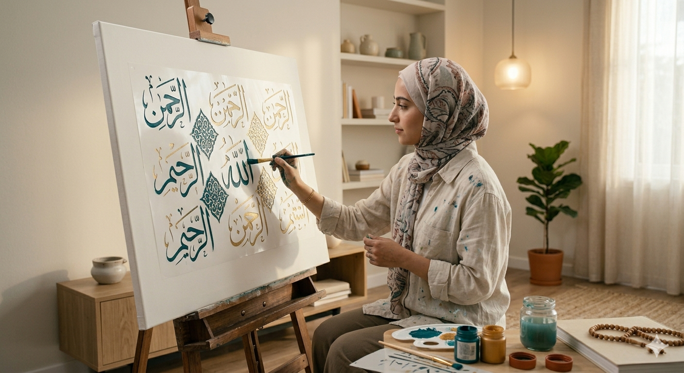 Islamic Holy Names stencil designs crafted for elegant wall and canvas decoration.