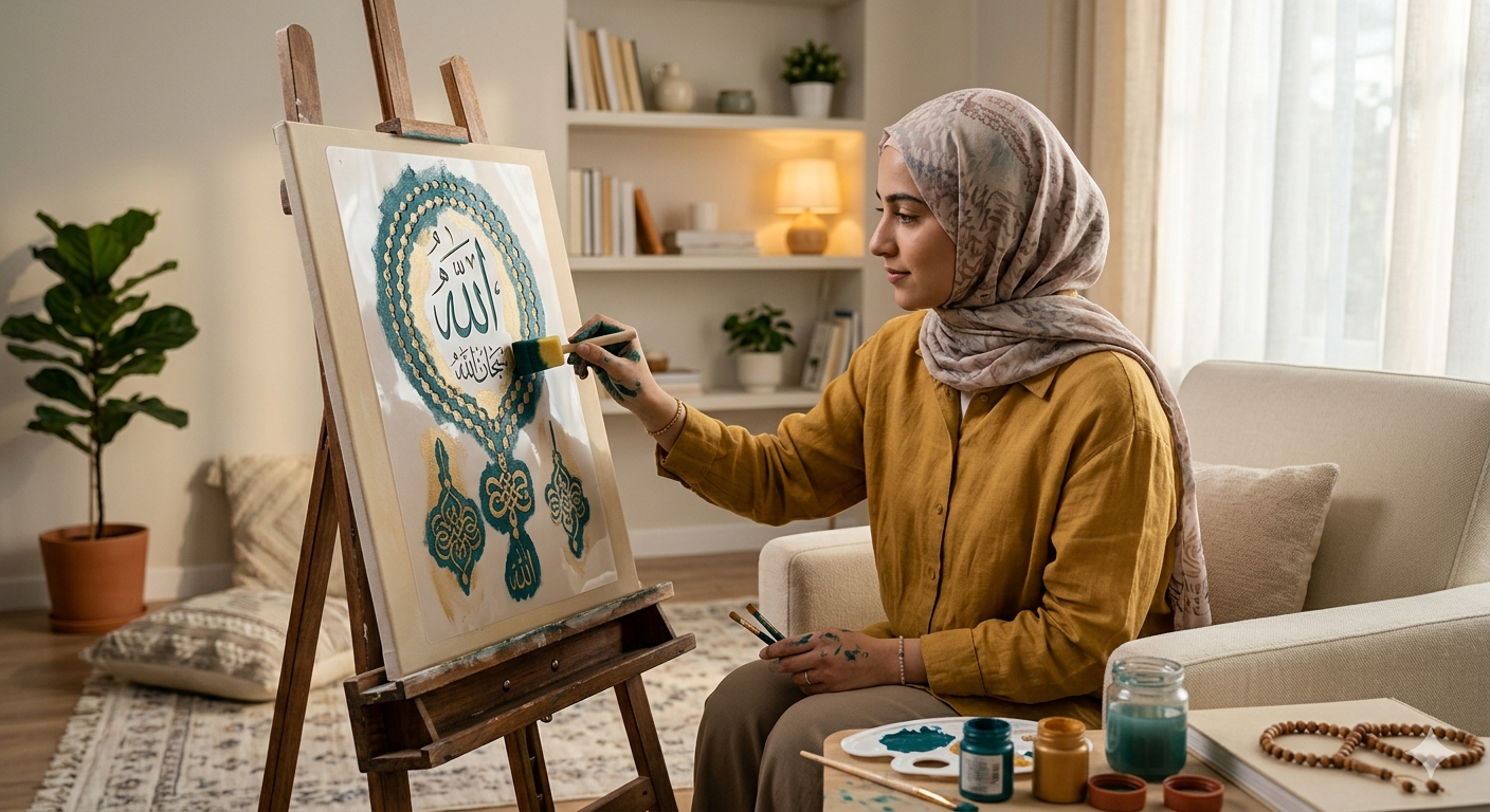 Tasbih-inspired stencil art for walls and canvas painting.