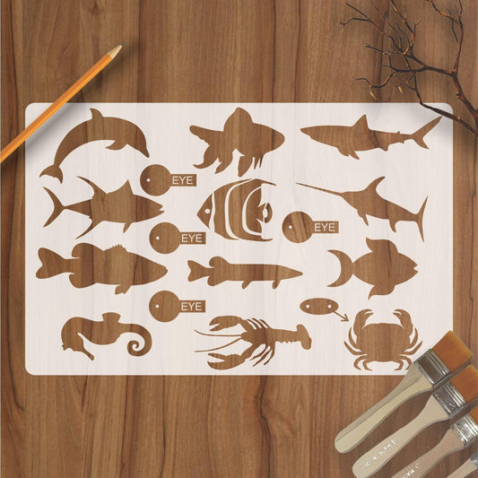 Sea Animals Reusable Stencil For Canvas And Wall Painting.ID#134