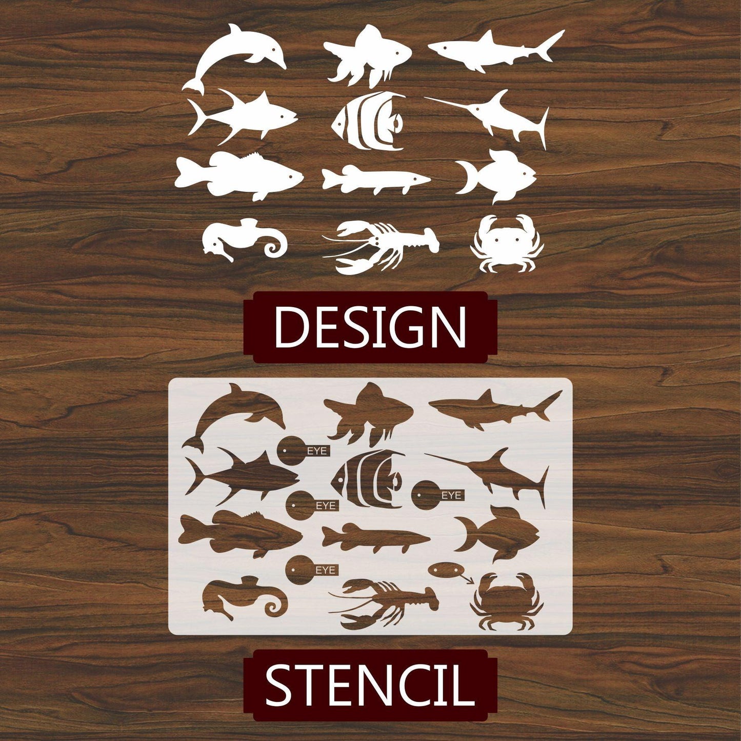 Sea Animals Reusable Stencil For Canvas And Wall Painting.ID#134