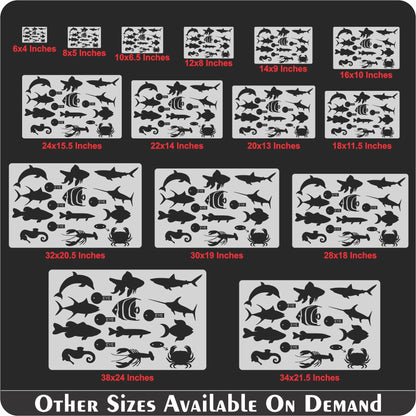 Sea Animals Reusable Stencil For Canvas And Wall Painting.ID#134