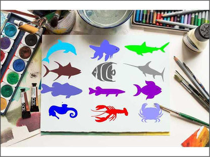 Sea Animals Reusable Stencil For Canvas And Wall Painting.ID#134