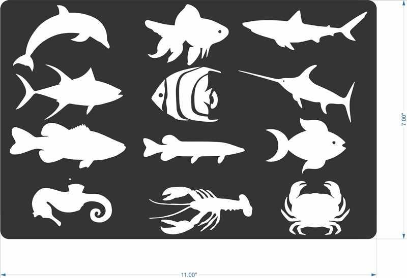 Sea Animals Reusable Stencil For Canvas And Wall Painting.ID#134