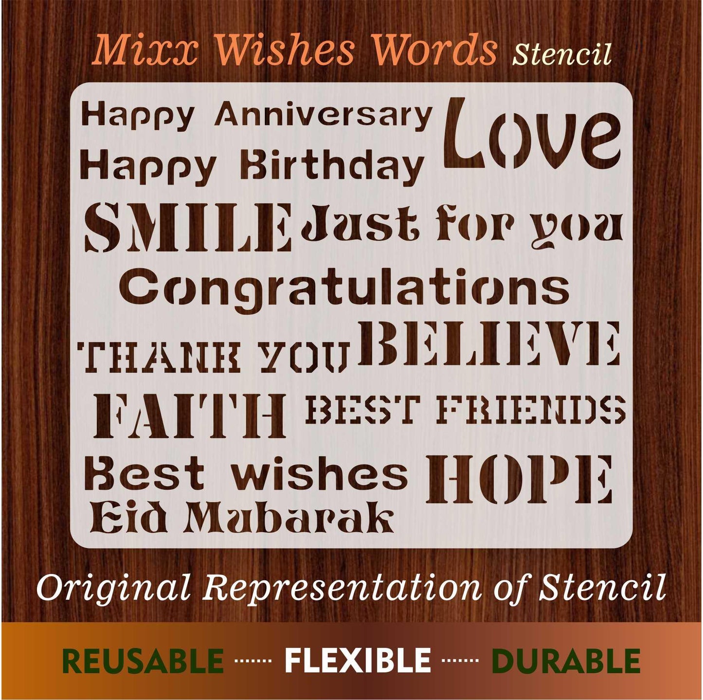 Mixx Wishes Words Reusable Stencil For Canvas And Wall Painting.ID#142