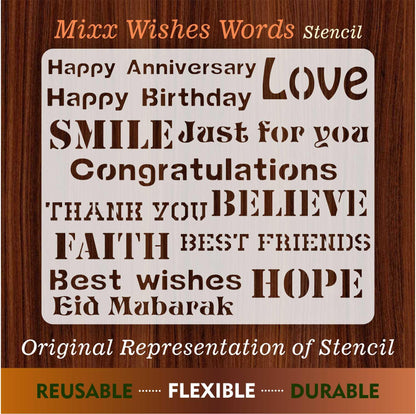 Mixx Wishes Words Reusable Stencil For Canvas And Wall Painting.ID#142