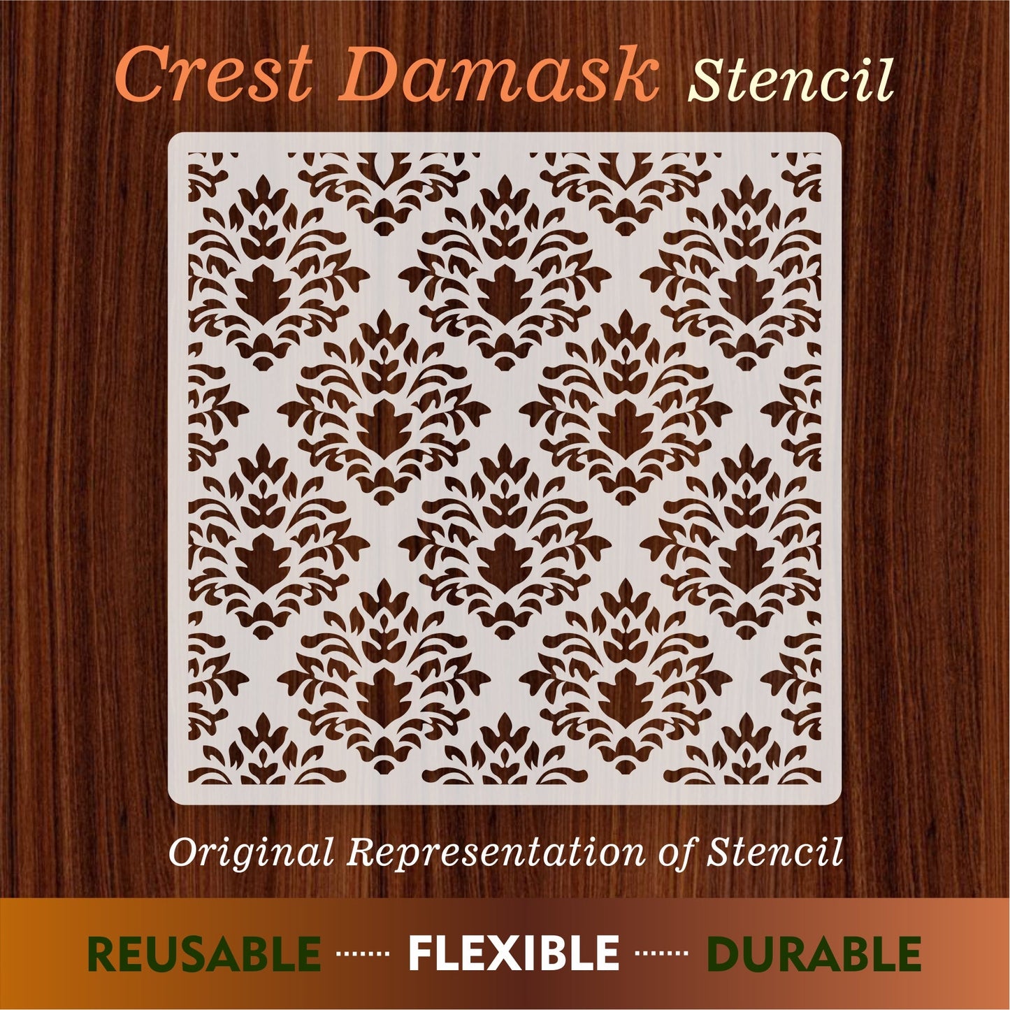 Crest Damask Reusable Stencil For Canvas And Wall Painting.ID#216