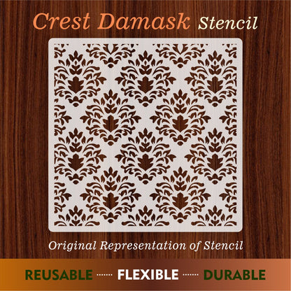 Crest Damask Reusable Stencil For Canvas And Wall Painting.ID#216