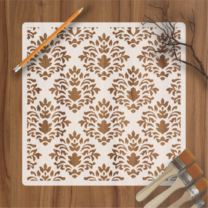 Crest Damask Reusable Stencil For Canvas And Wall Painting.ID#216