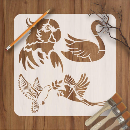 Different Bird Reusable Stencil For Canvas And Wall Painting.ID#217