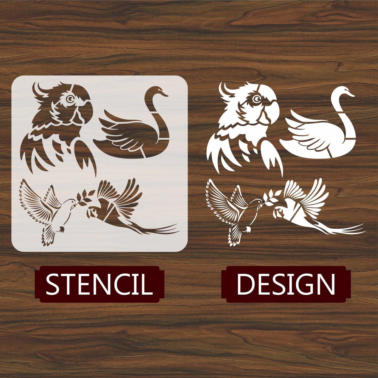 Different Bird Reusable Stencil For Canvas And Wall Painting.ID#217