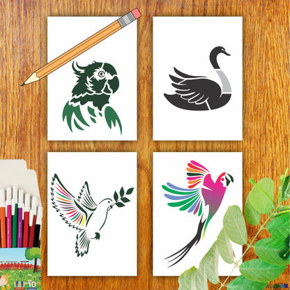 Different Bird Reusable Stencil For Canvas And Wall Painting.ID#217