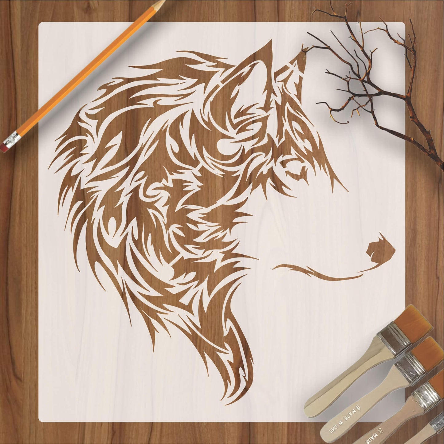 Wolf Head Reusable Stencil for Canvas and wall painting.ID#230