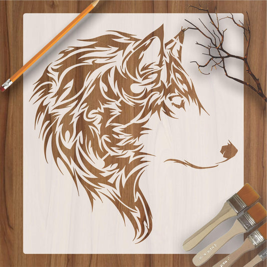 Wolf Head Reusable Stencil for Canvas and wall painting.ID#230