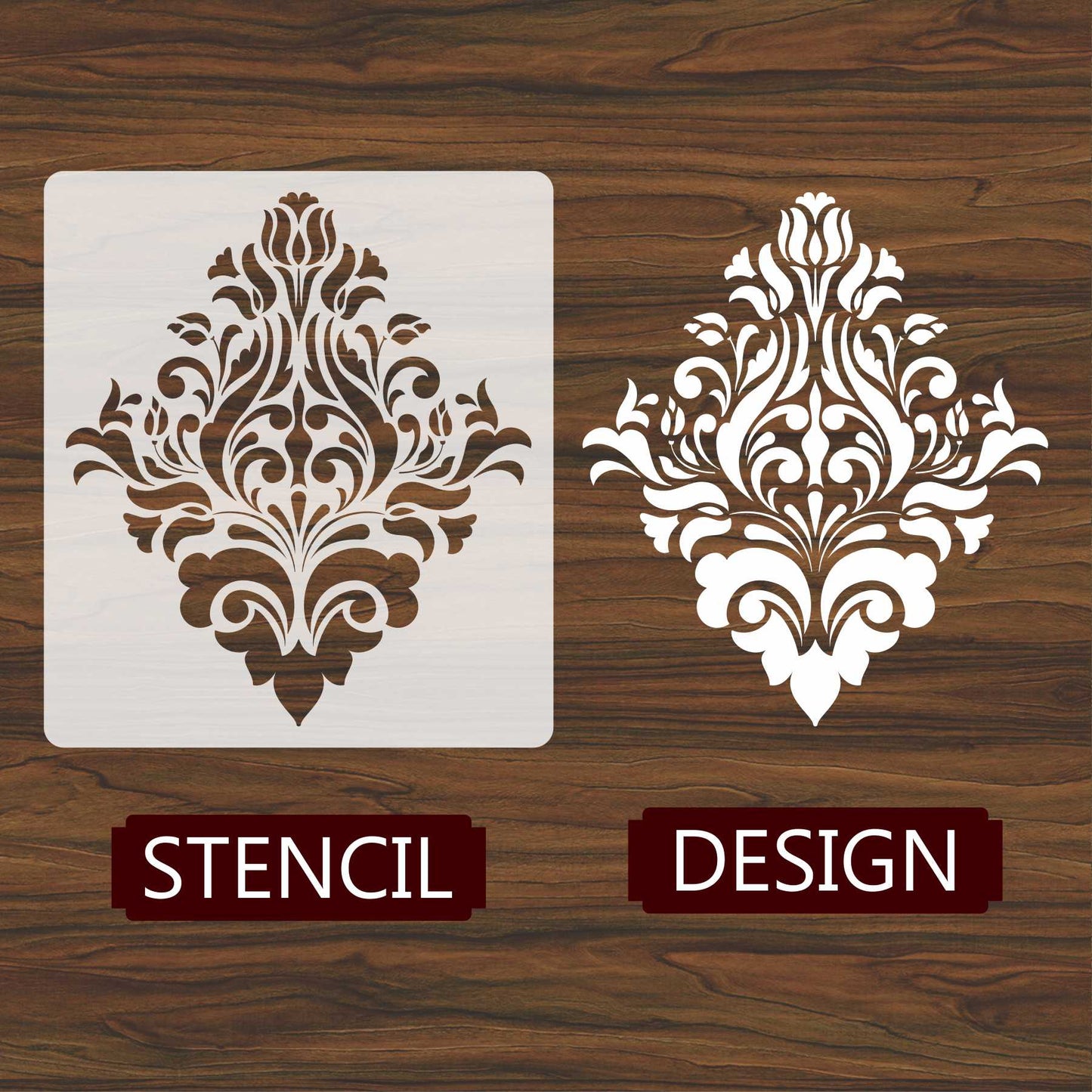 Element Damask Pattern Reusable Stencil For Canvas And Wall Painting.ID#233