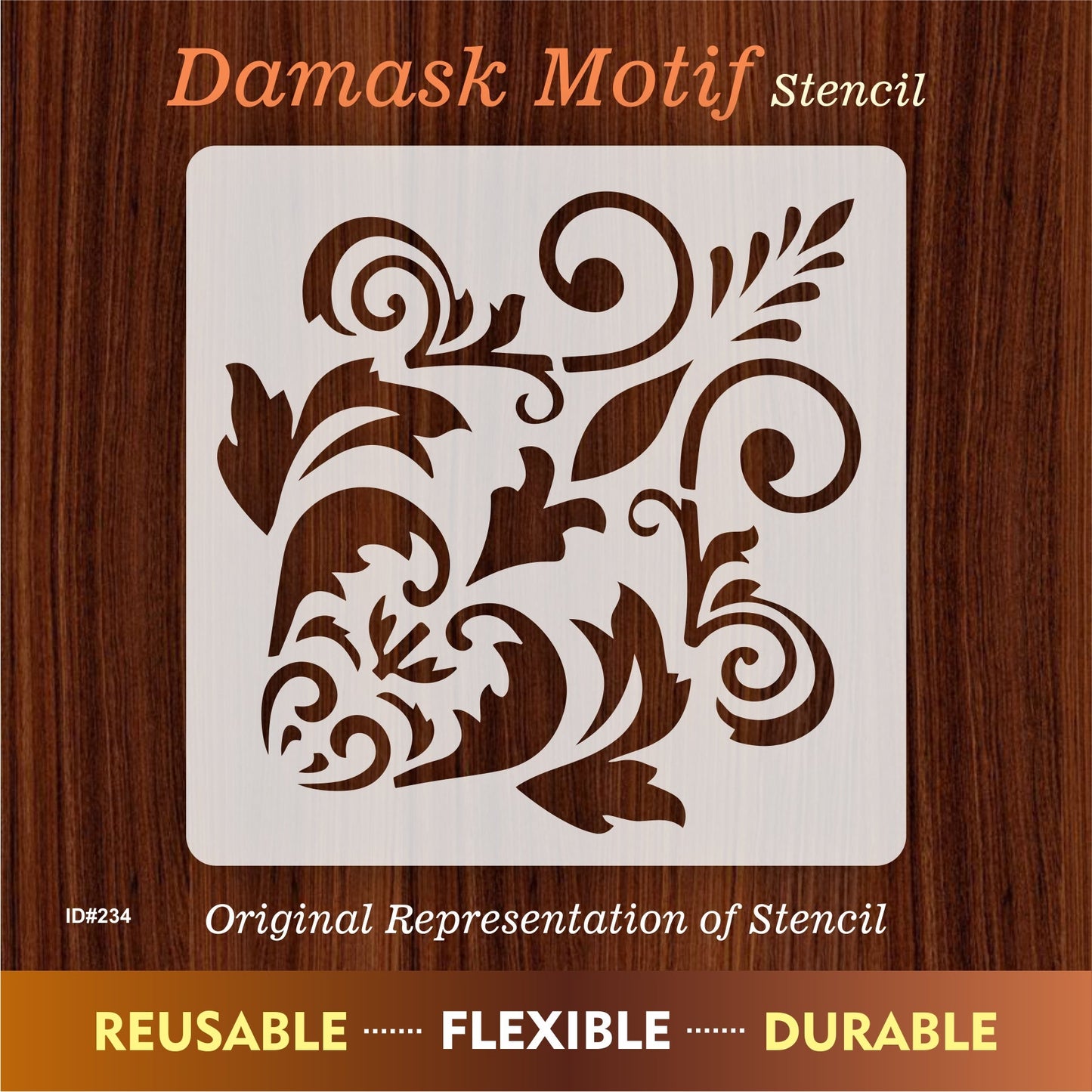 Motif Damask Pattern Reusable Stencil For Canvas And Wall Painting.ID#234