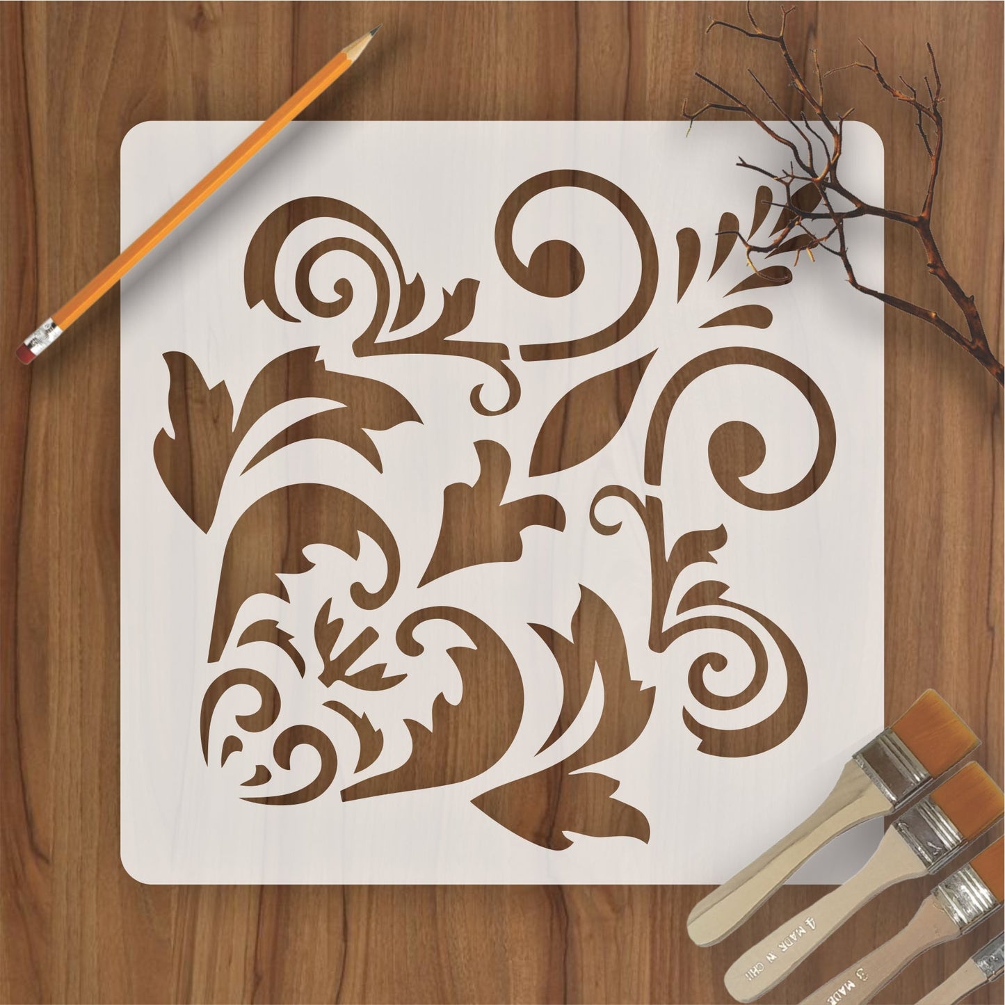 Motif Damask Pattern Reusable Stencil For Canvas And Wall Painting.ID#234