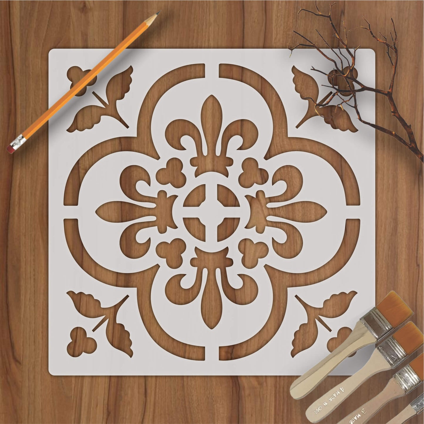 Damask Motif Reusable Stencil For Canvas And Wall Painting.ID#235