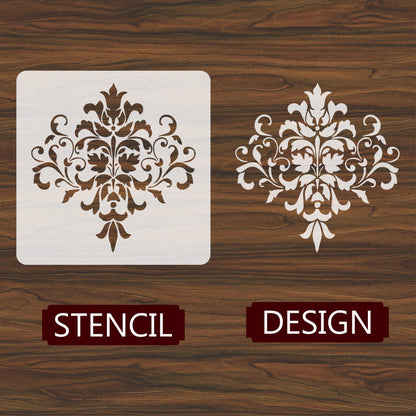 Damask Floral Allover Pattern Reusable Stencil For Canvas And Wall Painting.ID#239