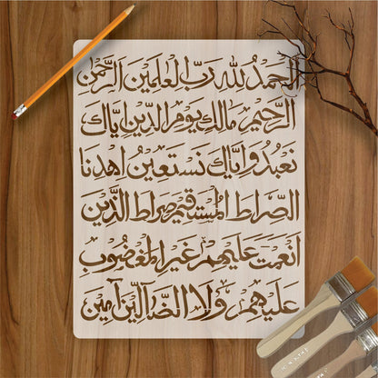 Surah Fatiha Calligraphy Islamic Reusable Stencil for Canvas and wall painting.ID#264