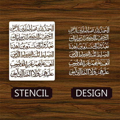 Surah Fatiha Calligraphy Islamic Reusable Stencil for Canvas and wall painting.ID#264