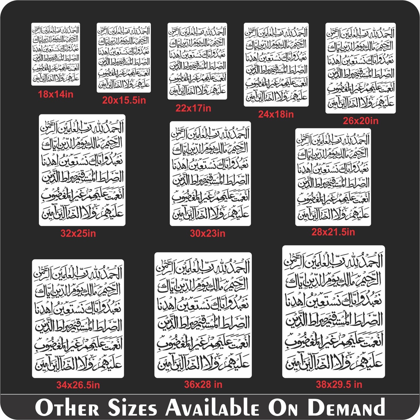 Surah Fatiha Calligraphy Islamic Reusable Stencil for Canvas and wall painting.ID#264