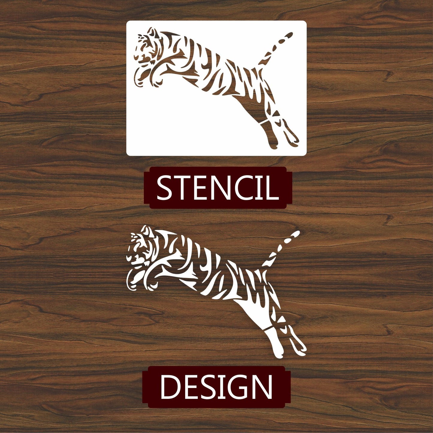 Trible Tiger Jump Reusable Stencil for Canvas and wall painting.ID#265A
