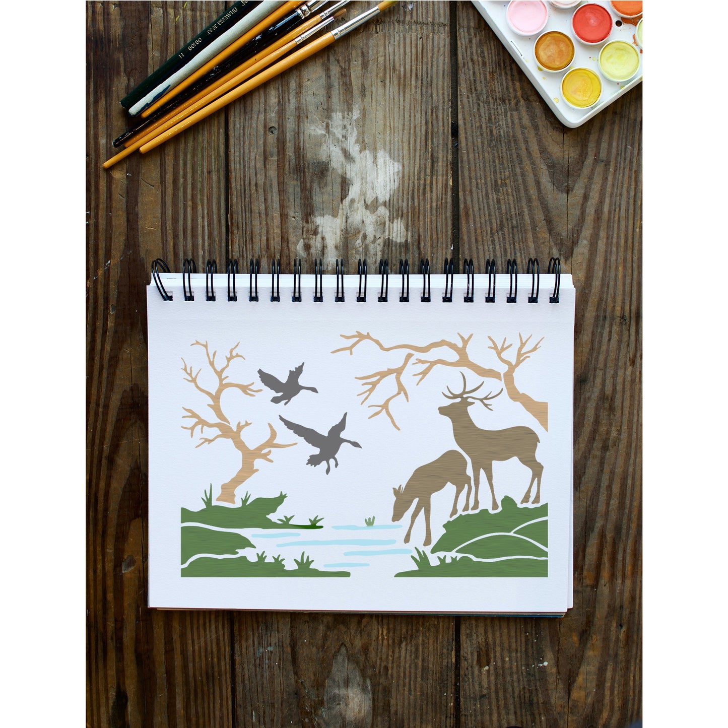 Buck Deer Drinking Stencil Wall Painting Scrapbook Coloring Embossing Album Decorative Template.ID #284