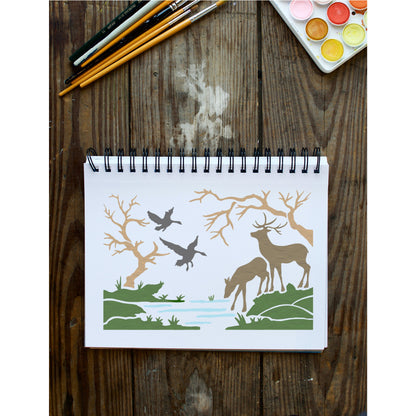 Buck Deer Drinking Stencil Wall Painting Scrapbook Coloring Embossing Album Decorative Template.ID #284