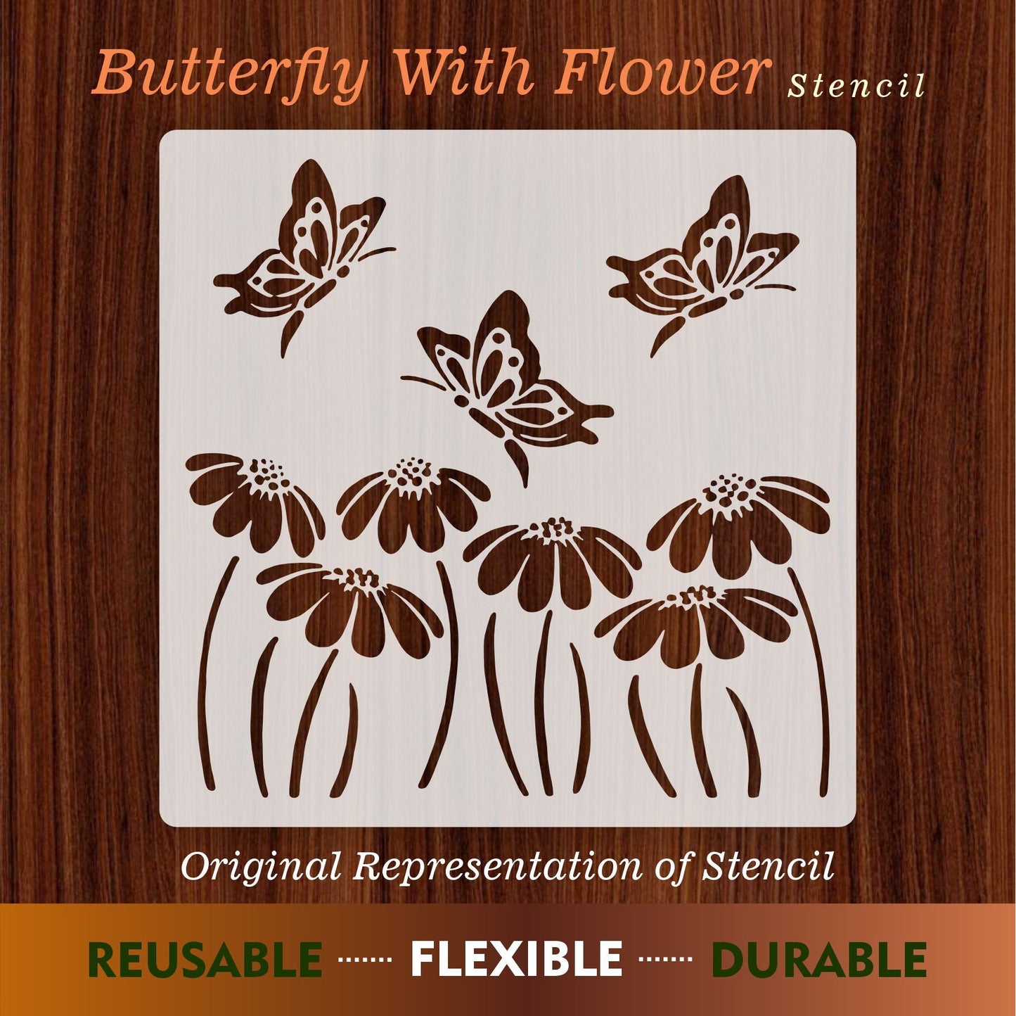 Butterfly With flower Reusable Stencil For Canvas And Wall Painting.ID #323