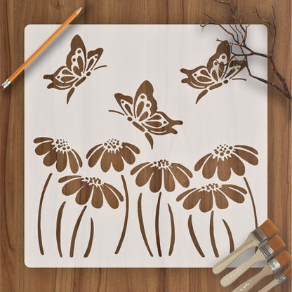 Butterfly With flower Reusable Stencil For Canvas And Wall Painting.ID #323