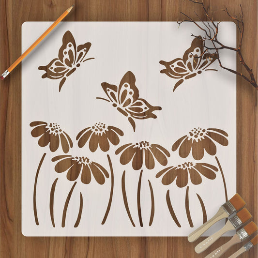 Butterfly With flower Reusable Stencil For Canvas And Wall Painting.ID #323