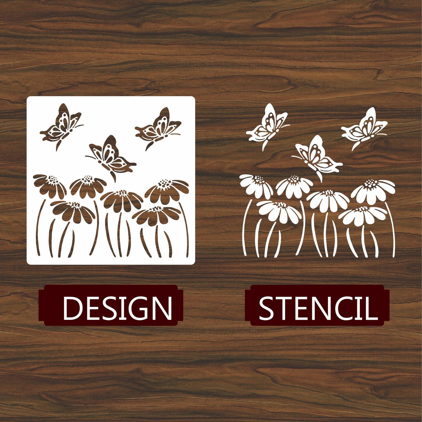 Butterfly With flower Reusable Stencil For Canvas And Wall Painting.ID #323