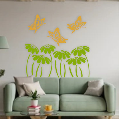 Butterfly With flower Reusable Stencil For Canvas And Wall Painting.ID #323