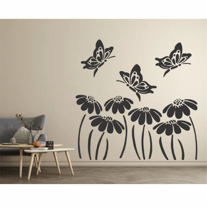 Butterfly With flower Reusable Stencil For Canvas And Wall Painting.ID #323