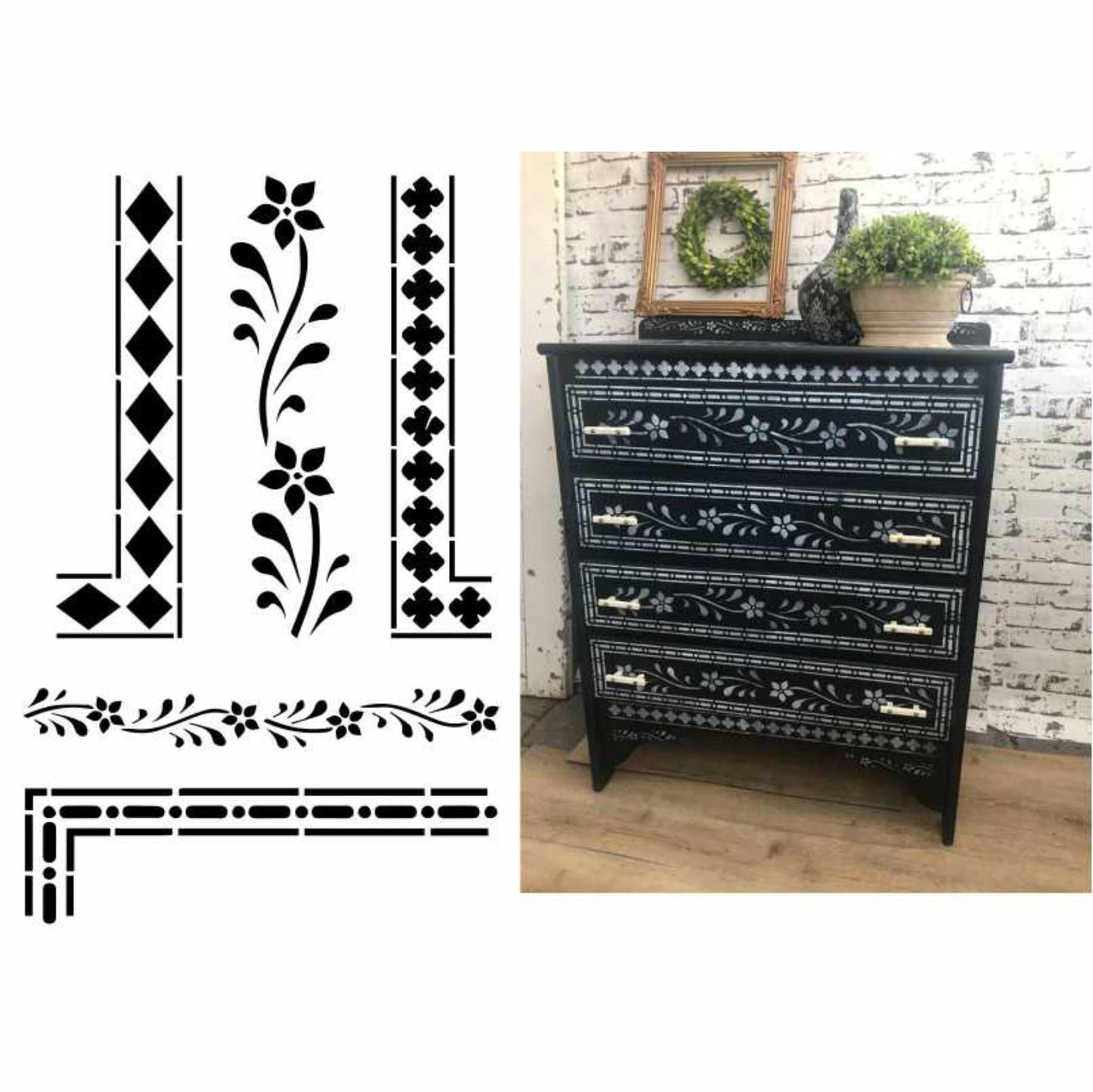 Indian Inlay (furniture and fabric) Reusable Stencil For Canvas And Wall Painting.ID#340