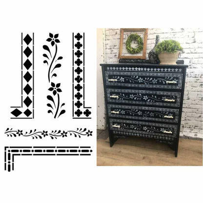 Indian Inlay (furniture and fabric) Reusable Stencil For Canvas And Wall Painting.ID#340