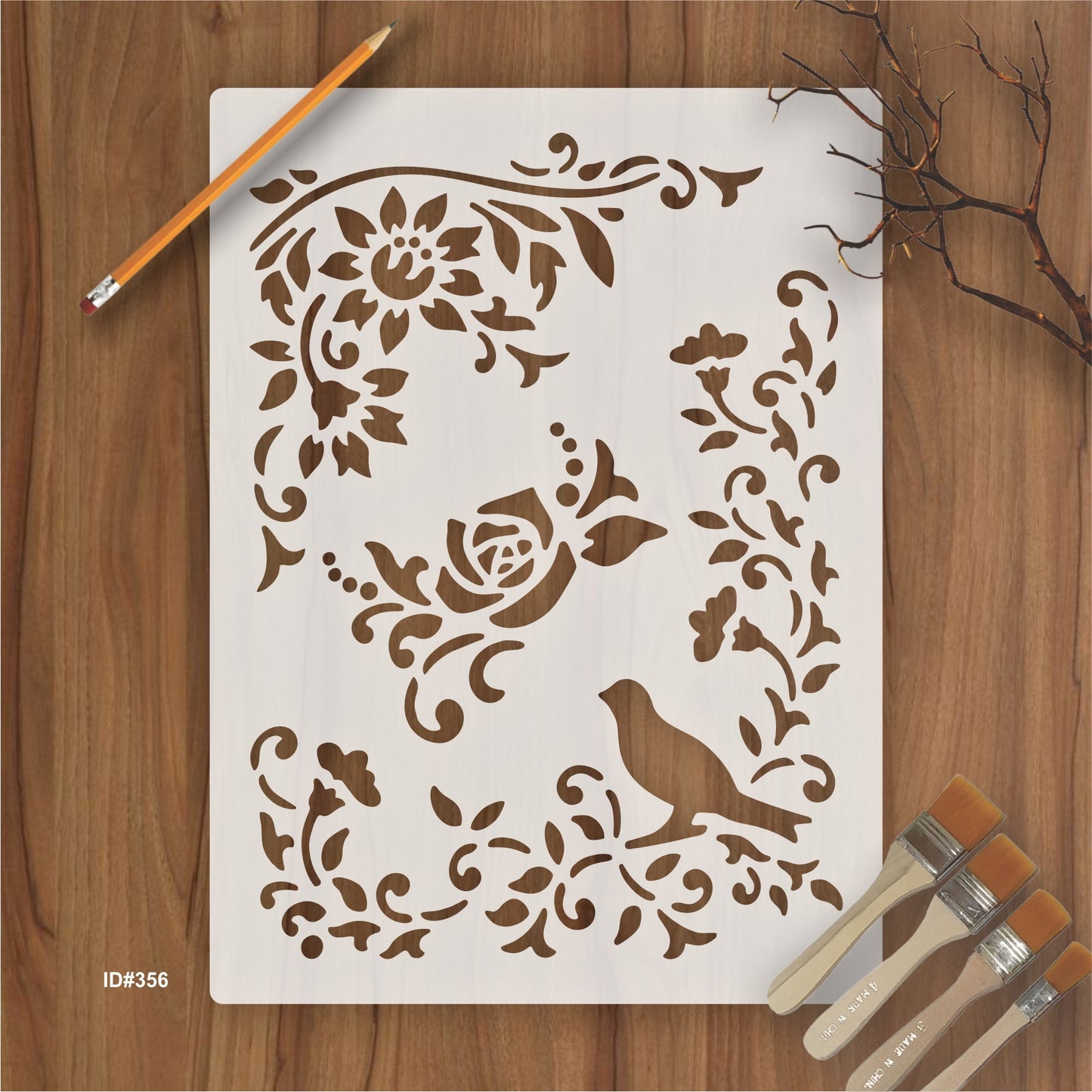 Bird Flower Stencil Painting Coloring Embossing Scrapbook Album Decorative Template. ID #356