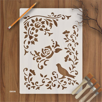 Bird Flower Stencil Painting Coloring Embossing Scrapbook Album Decorative Template. ID #356
