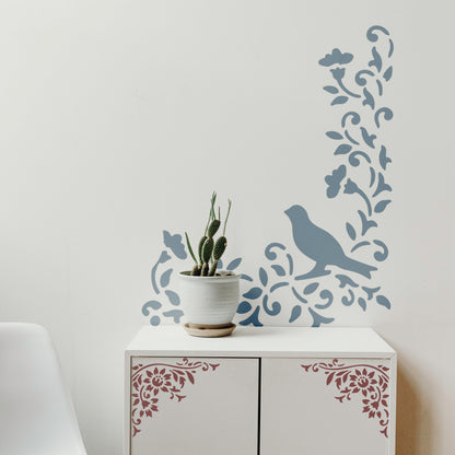 Bird Flower Stencil Painting Coloring Embossing Scrapbook Album Decorative Template. ID #356