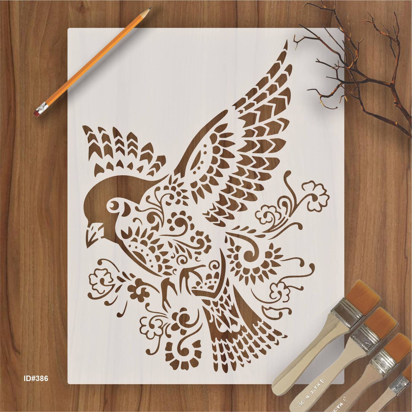 Bird Mandala Stencil Wall Painting Scrapbook Coloring Embossing Album Decorative Paper Card Template. ID #386