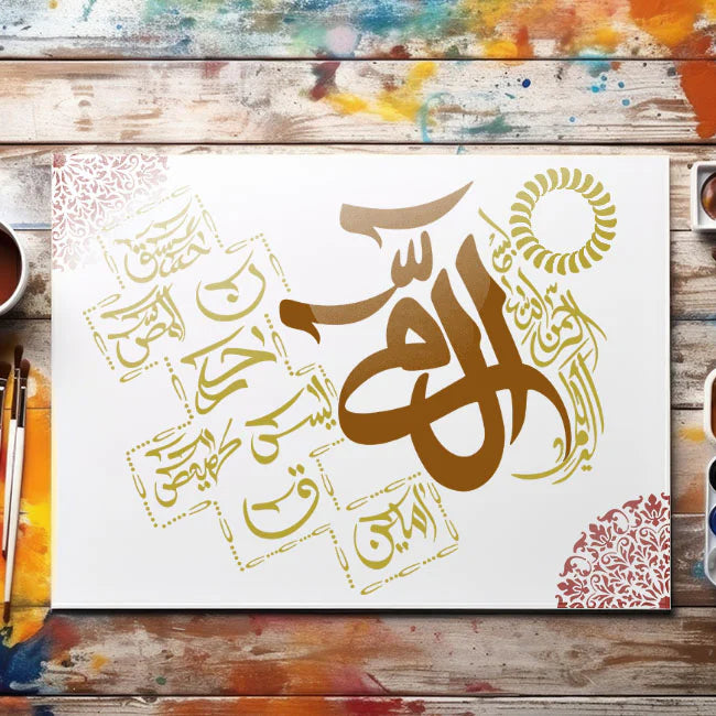 Loh e Qurani Calligraphy Islamic Reusable Stencil for Canvas and Wall Painting